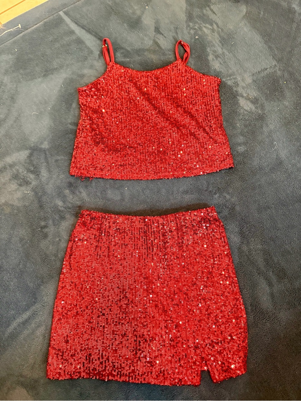 Eyeshadow Red Sequin Top & Mini Skirt Set